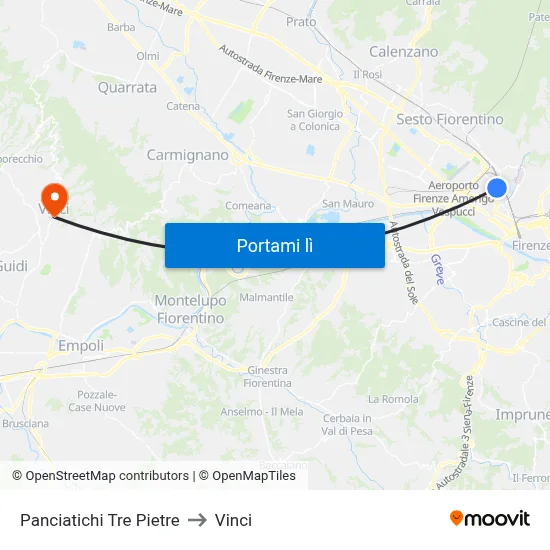 Panciatichi Tre Pietre to Vinci map