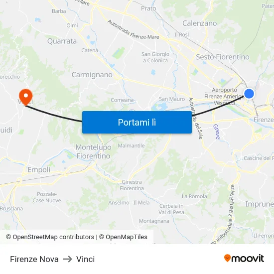 Firenze Nova to Vinci map