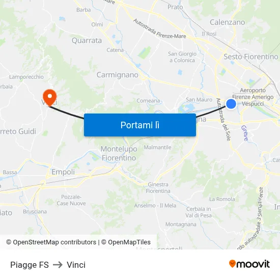 Piagge FS to Vinci map