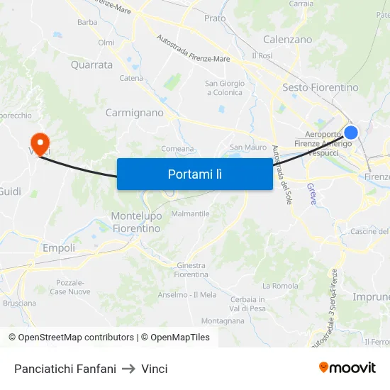 Panciatichi Fanfani to Vinci map