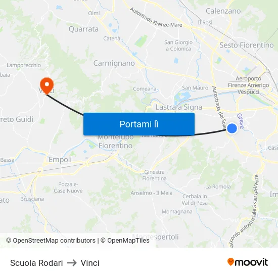 Scuola Rodari to Vinci map