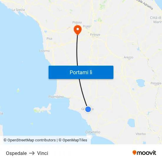 Ospedale to Vinci map