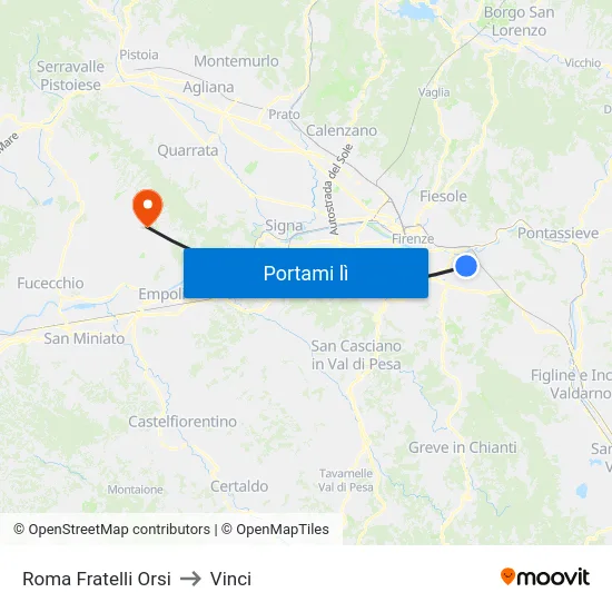Roma Fratelli Orsi to Vinci map