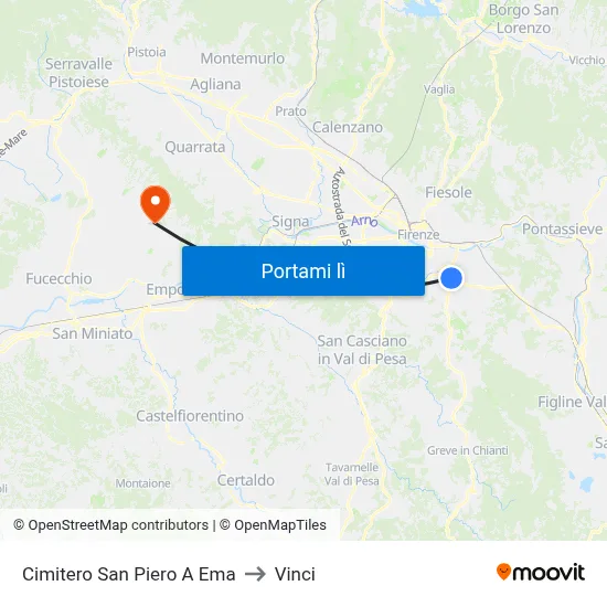 Cimitero San Piero A Ema to Vinci map