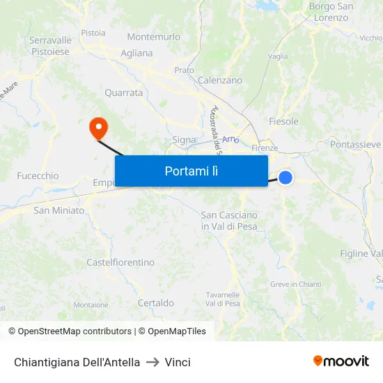 Chiantigiana Dell'Antella to Vinci map