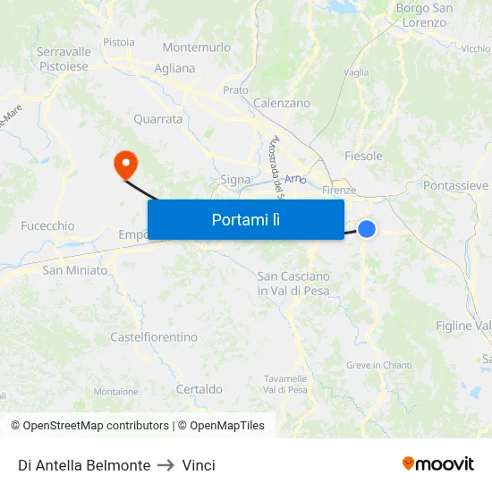 Di Antella Belmonte to Vinci map