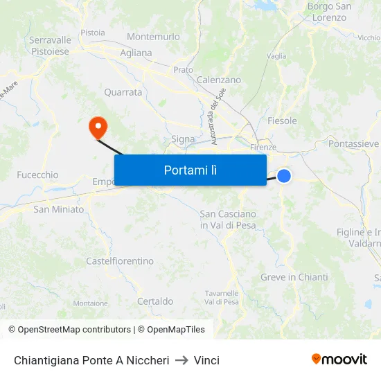 Chiantigiana Ponte A Niccheri to Vinci map