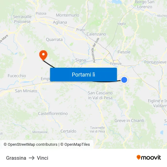 Grassina to Vinci map