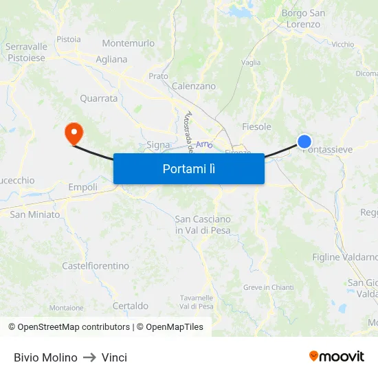 Bivio Molino to Vinci map