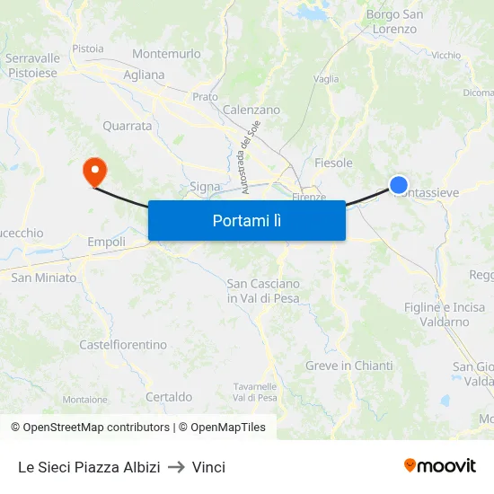Le Sieci Piazza Albizi to Vinci map