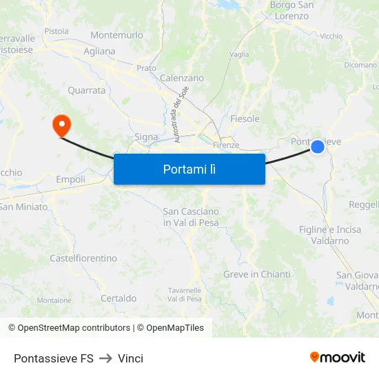 Pontassieve FS to Vinci map
