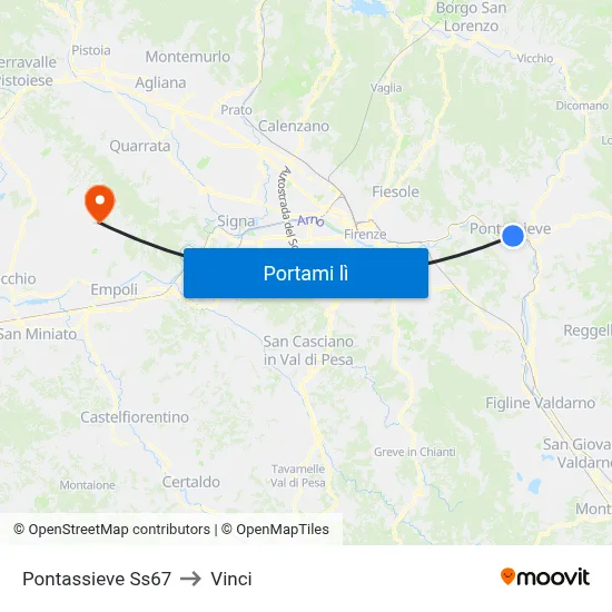 Pontassieve Ss67 to Vinci map