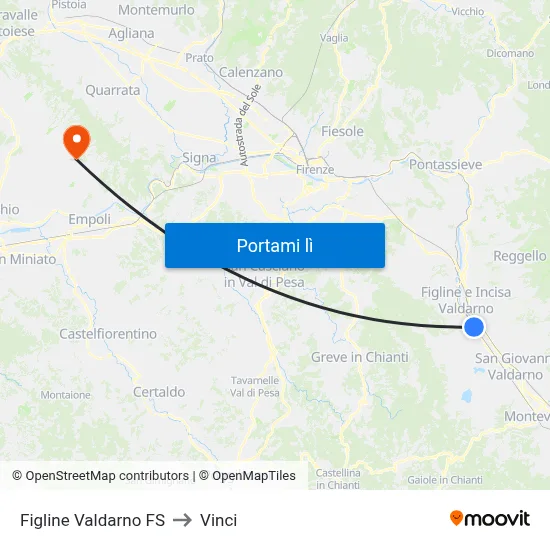 Figline Valdarno FS to Vinci map
