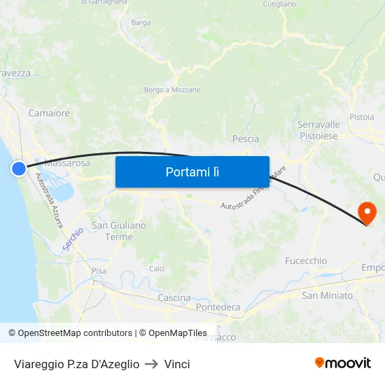 Viareggio P.za D'Azeglio to Vinci map