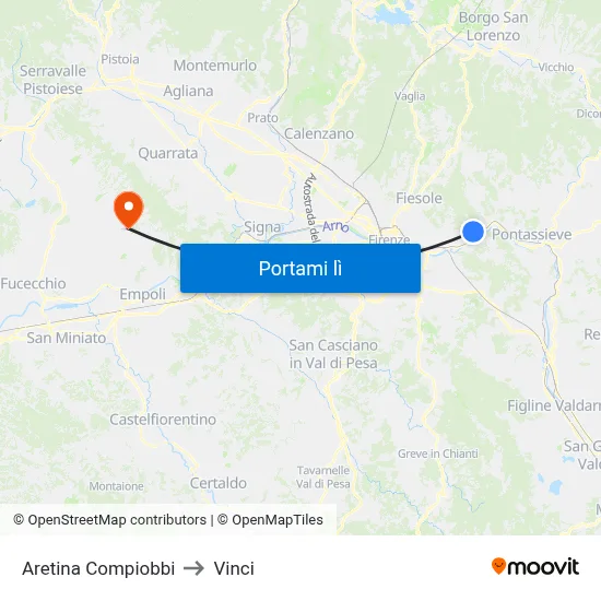 Aretina Compiobbi to Vinci map