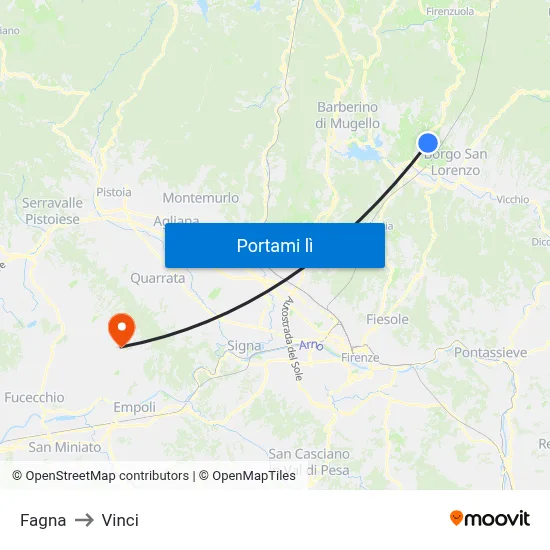 Fagna to Vinci map