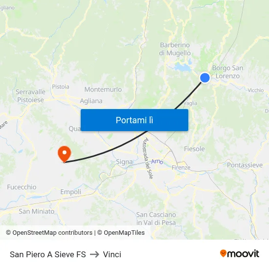 San Piero A Sieve FS to Vinci map