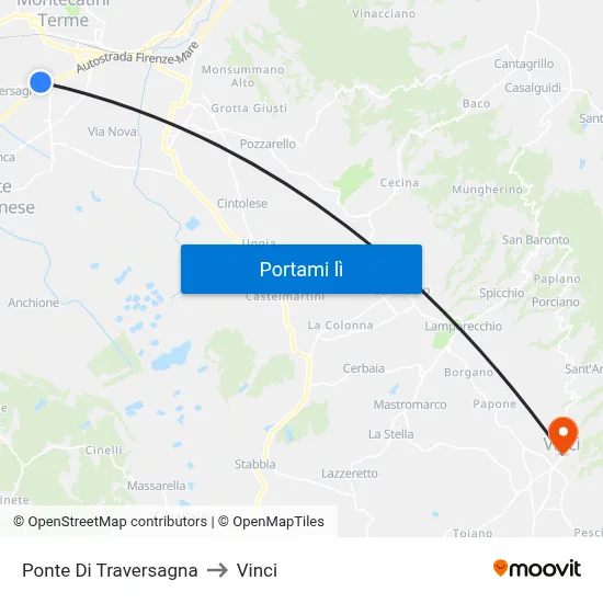 Ponte Di Traversagna to Vinci map