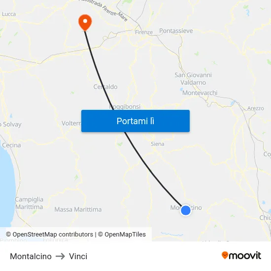 Montalcino to Vinci map