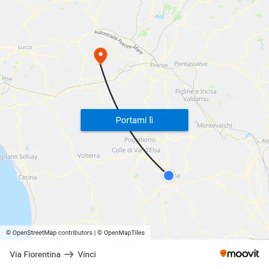 Via Fiorentina to Vinci map