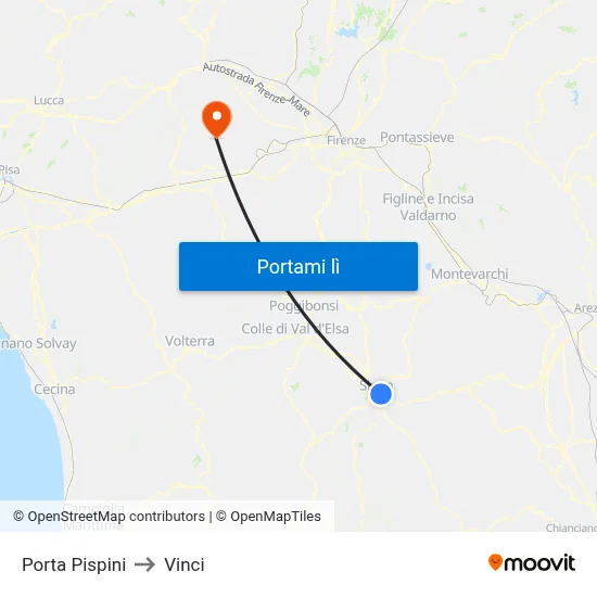 Porta Pispini to Vinci map
