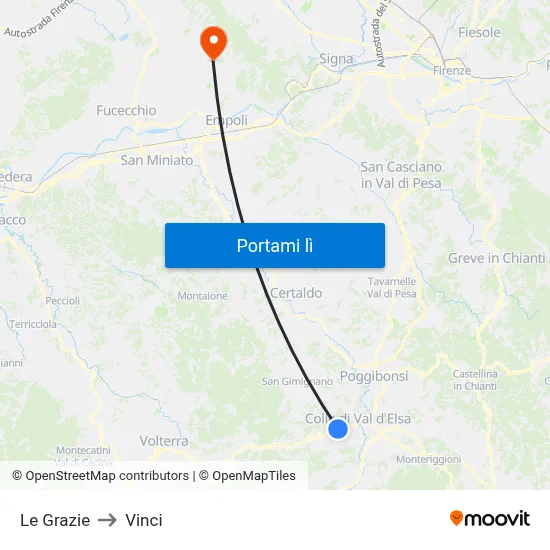 Le Grazie to Vinci map