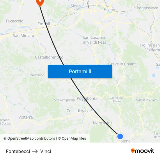 Fontebecci to Vinci map