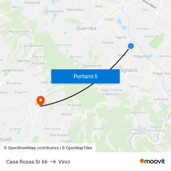 Casa Rossa Sr 66 to Vinci map
