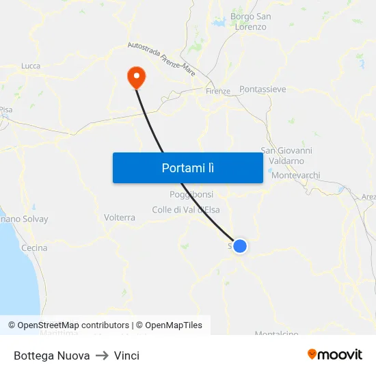 Bottega Nuova to Vinci map