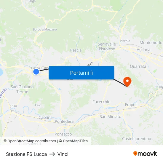 Stazione FS Lucca to Vinci map