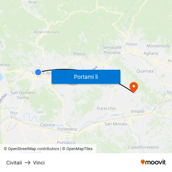Civitali to Vinci map