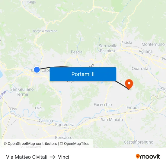 Via Matteo Civitali to Vinci map
