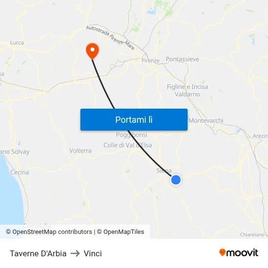 Taverne D'Arbia to Vinci map