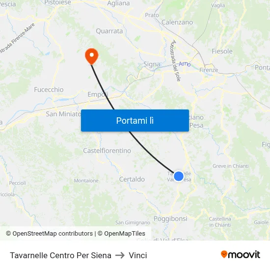 Tavarnelle Centro Per Siena to Vinci map