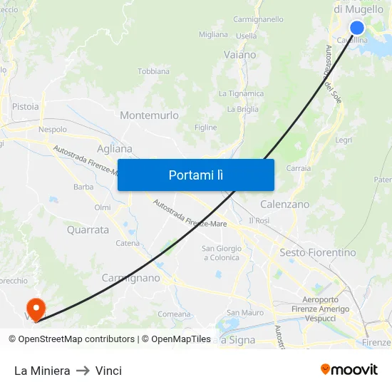 La Miniera to Vinci map