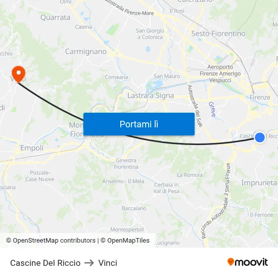 Cascine Del Riccio to Vinci map