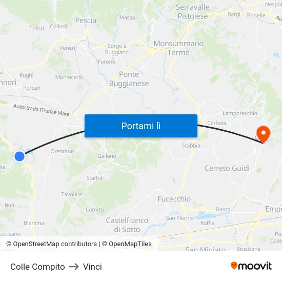 Colle Compito to Vinci map