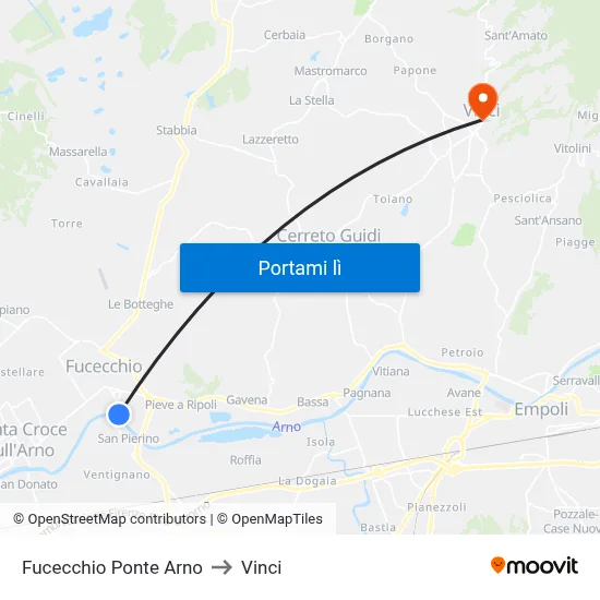 Fucecchio Ponte Arno to Vinci map