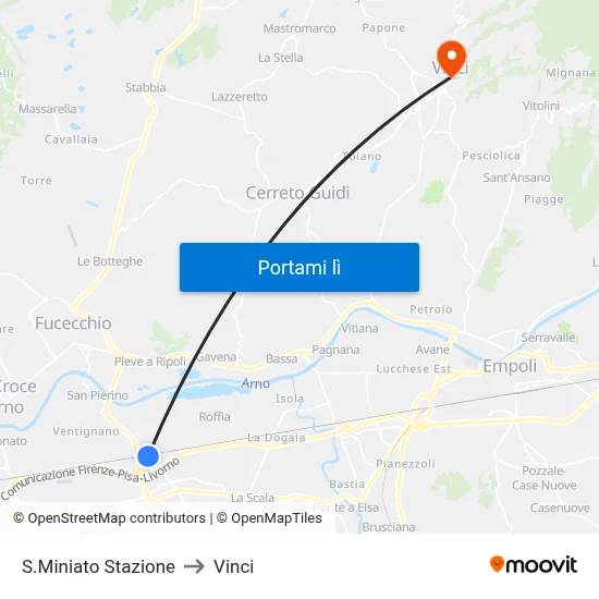 S.Miniato Stazione to Vinci map