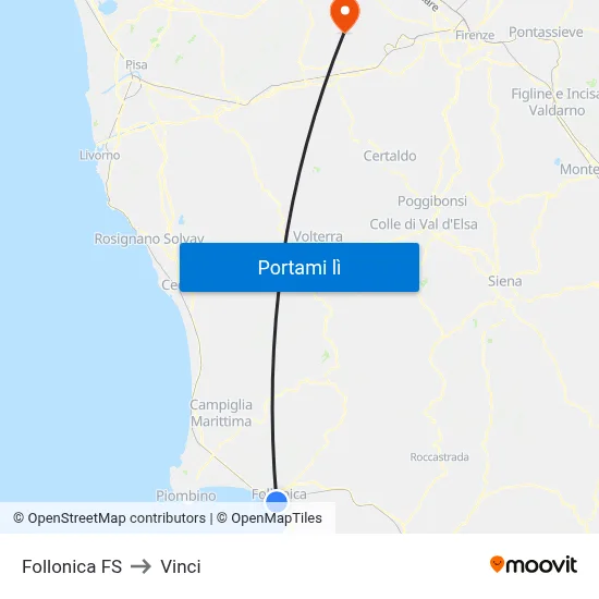 Follonica FS to Vinci map