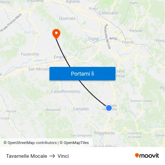 Tavarnelle Mocale to Vinci map