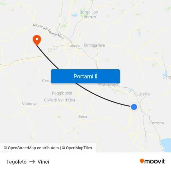 Tegoleto to Vinci map