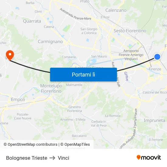 Bolognese Trieste to Vinci map