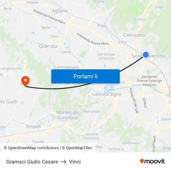 Gramsci Giulio Cesare to Vinci map