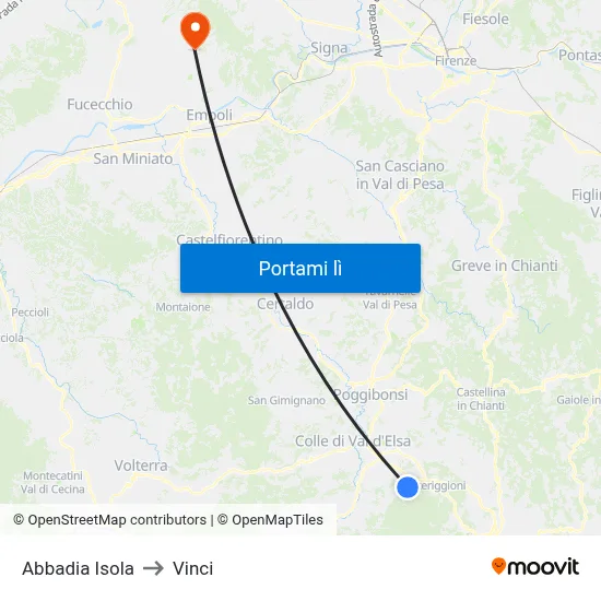 Abbadia Isola to Vinci map