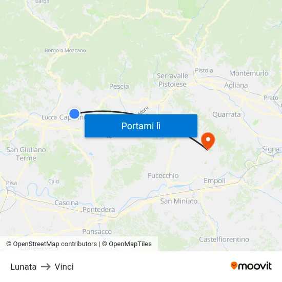 Lunata to Vinci map