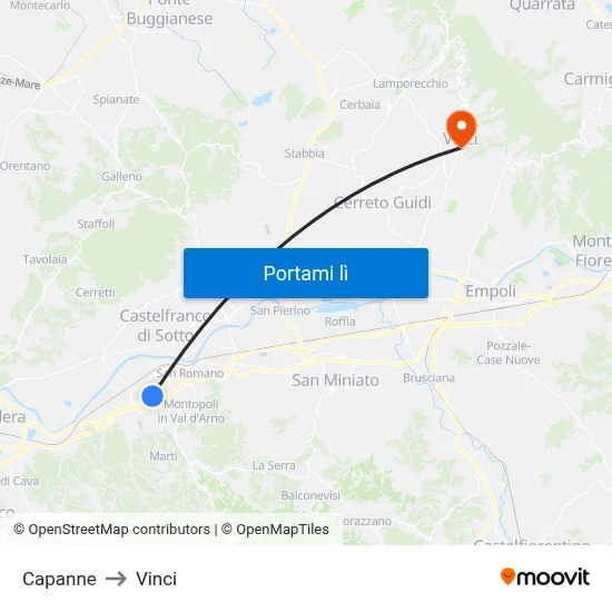 Capanne to Vinci map