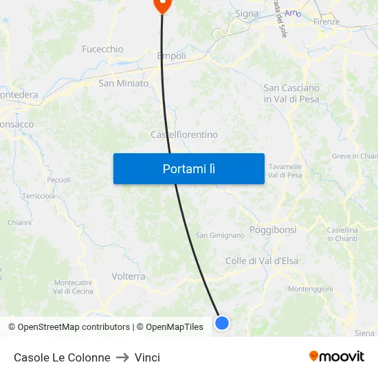 Casole Le Colonne to Vinci map