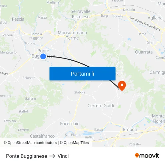 Ponte Buggianese to Vinci map