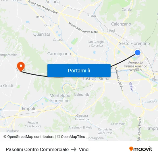 Pasolini Centro Commerciale to Vinci map